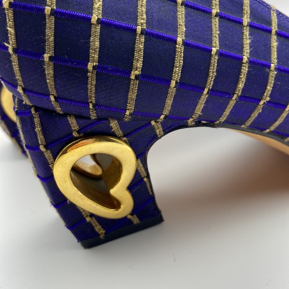 Costa Blanca Purple & Gold Block Heels W/Heart Cutout Women Size 6 1/2M, - Picture 6 of 16